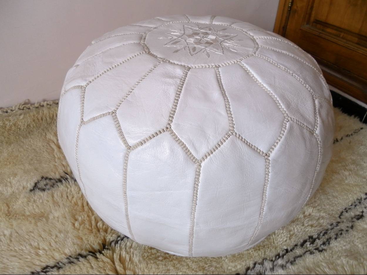 Couple of 2 LEATHER POUFS ( also called ottomans footstool floor pillow) w