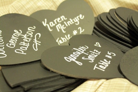 Set of 100 - Shabby Chic Rustic Wood Chalkboard Hearts for Wedding Decor Place Escort Cards Il_570xn