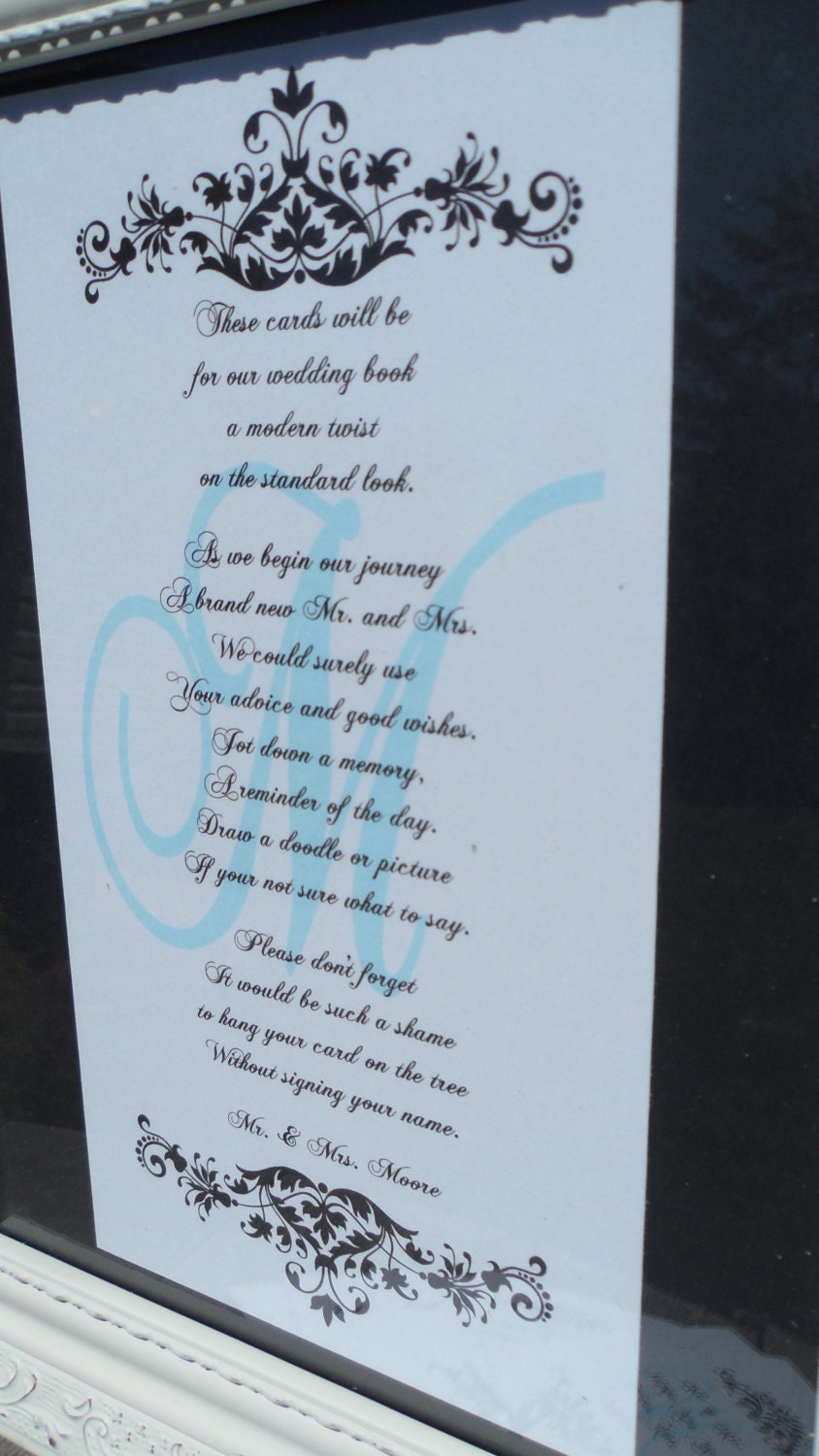 Black White Tiffany Blue Damask Sign for Guest Book Wish Tree Advice Tags