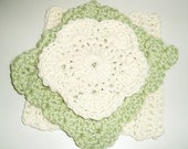 Washcloths, baby washcloths, scrubbies, dishcloths, cream and green wash cloths