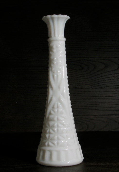 SALE Milk Glass Vase with Cut Crystal Pattern and Fluted Rim