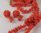 Coral Flapper Necklace & Earrings - 50" LONG - Blood Orange CORO