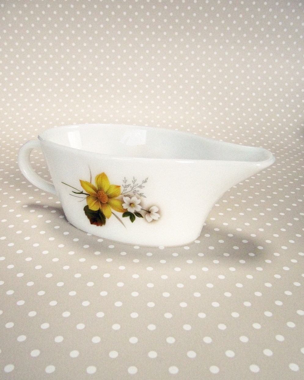 Retro Vintage JAJ Pyrex Autumn Gold Design Floral 60s/70s Gravy Boat Made In England