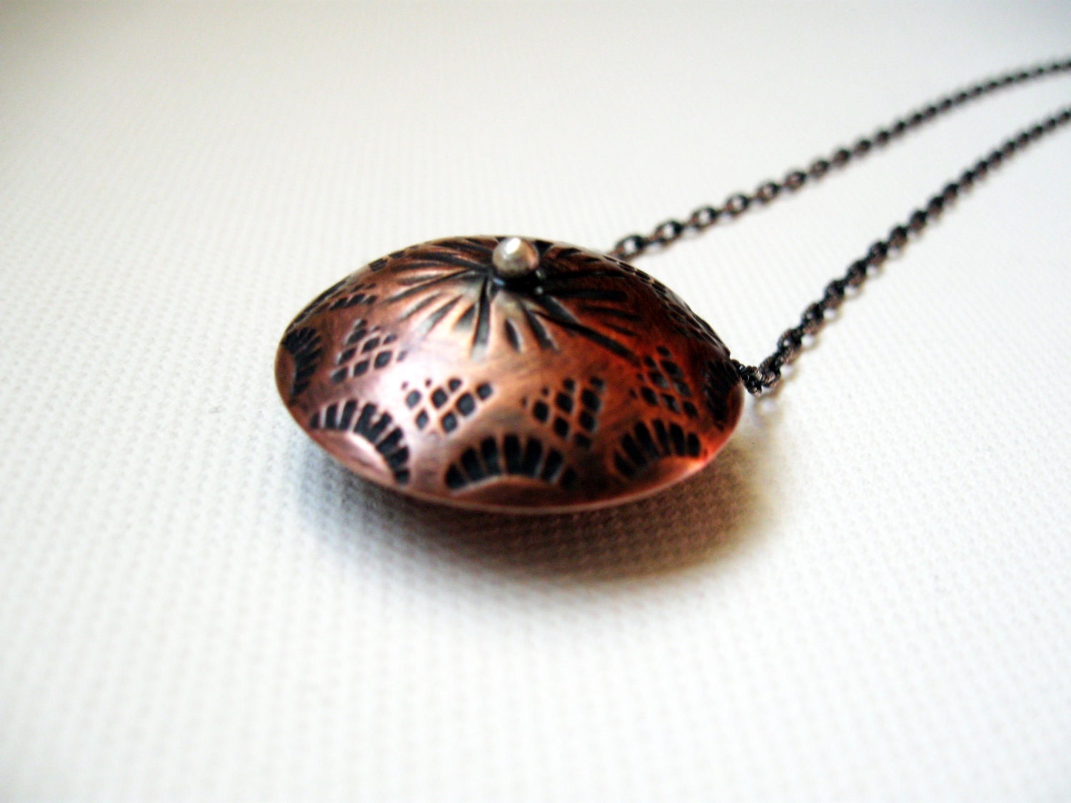 Talisman Copper Necklace Hollow Form Pendant Lentil Rustic Copper Sterling Silver Geometric Metalsmith Contemporary Industrial Jewelry