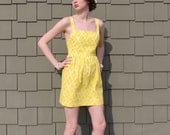 Handmade Yellow Dress, Retro Buttons and Crossed Straps - S,M,L