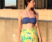 Handmade High Waisted Marbled Skirt - yellow, blue, green S M L