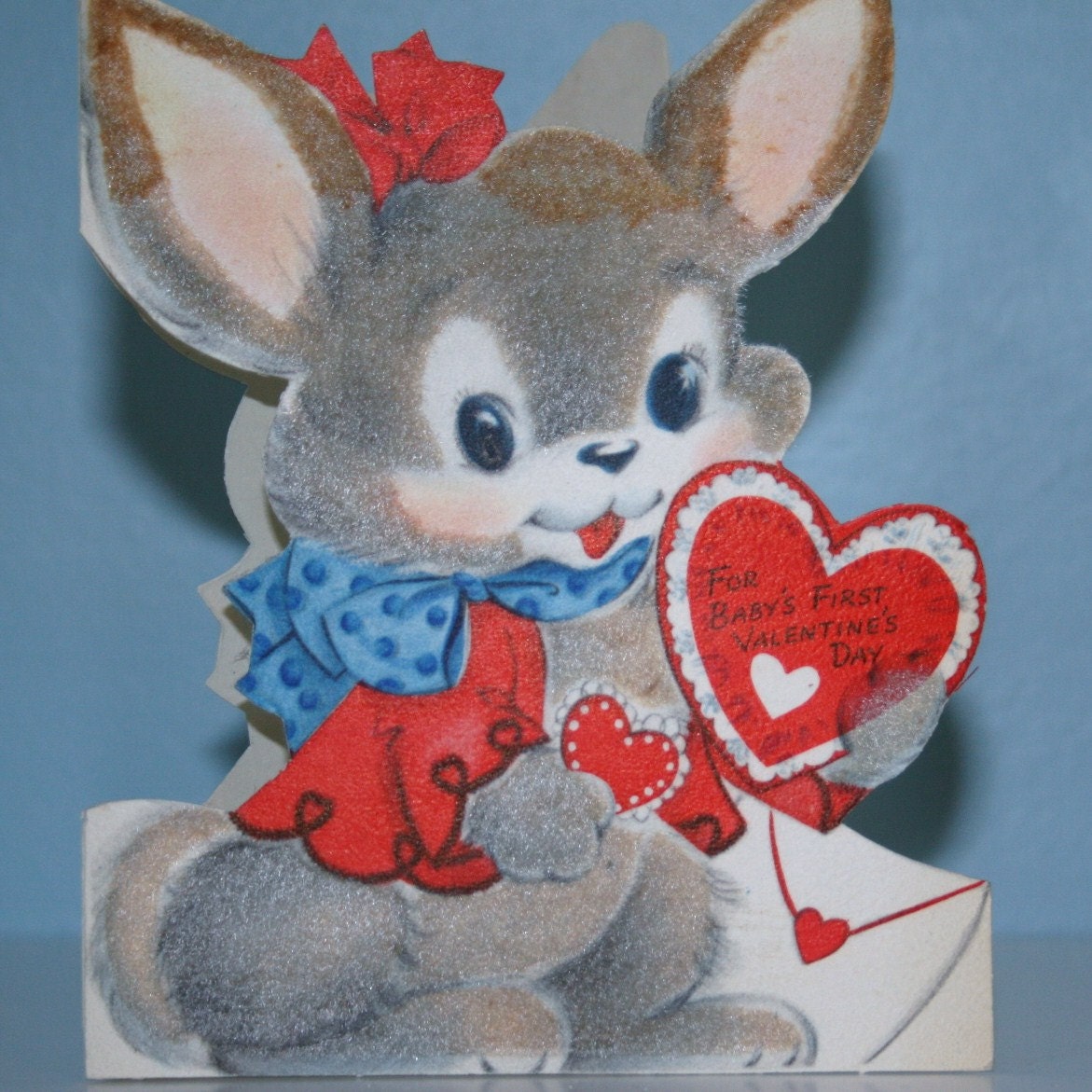 Valentines Day Card Vintage Fuzzy Bunny Babys First