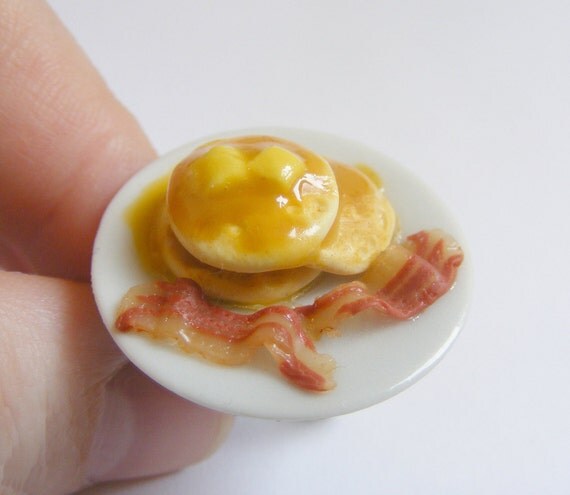 Scented Buttermilk Pancakes and Bacon Miniature Food ring - Miniature Food Jewelry