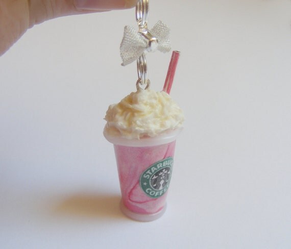 Scented or Unscented Starbucks inspired Strawberry Frappuccino Miniature Food Necklace Pendant - Miniature Food Jewelry