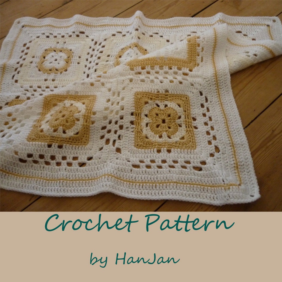 Instant Download PDF Crochet Pattern: Matilda's Cream and White Squares Baby Blanket, US instructions with HanJan crochet tutorial