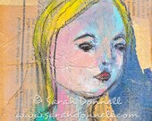 A4 Print Wall Art Decor Modern Retro Art Portrait Upcycled Recycled Repurposed Mixed Media Girl Woman Painting Australian - Patience