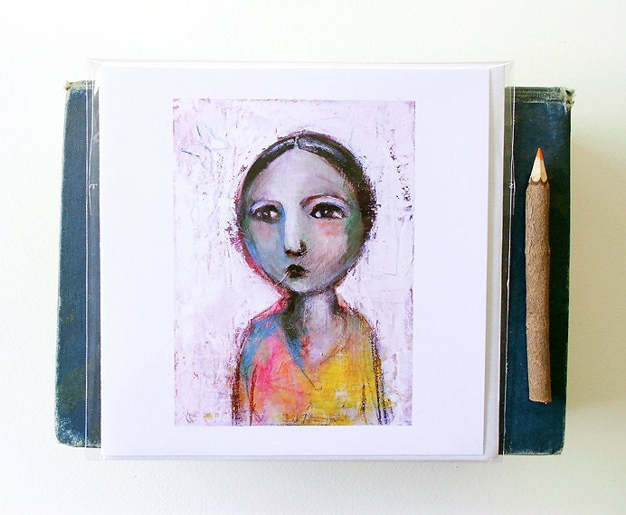 Greeting Card or Print Blank Art Card Stationary Recycled Paper Eco Special Occasion Gift Original Mixed Media Girl Woman Painting EtsyAU
