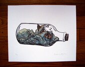 Screenprint, Octopus in a bottle