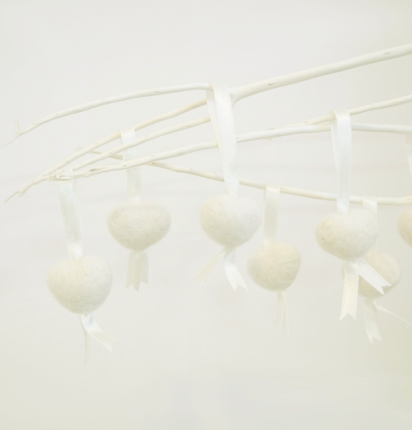 Love Gift - Wool Felt Home Deco - Needle Felted Soft Hanging Hearts (White),  set of 6