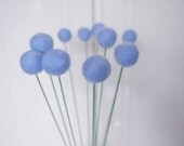 10 Light Blue Wool  Felt Pom Pom Blooms - Billy Ball Flowers - Love Gift Home Decor Decorating Floral Arrangement