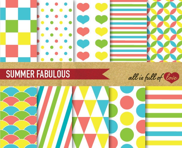 DIGITAL Scrapbooking Paper Pack SUMMER FABULOUS Scrapbooking Printable Backgrounds Instant Download