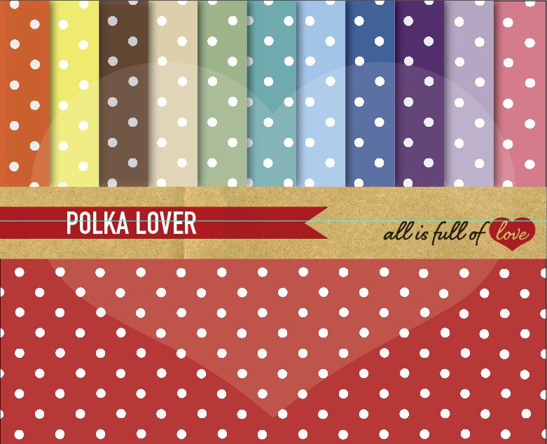 Digital Paper Pack Polka LOVE Scrapbooking Printable Background