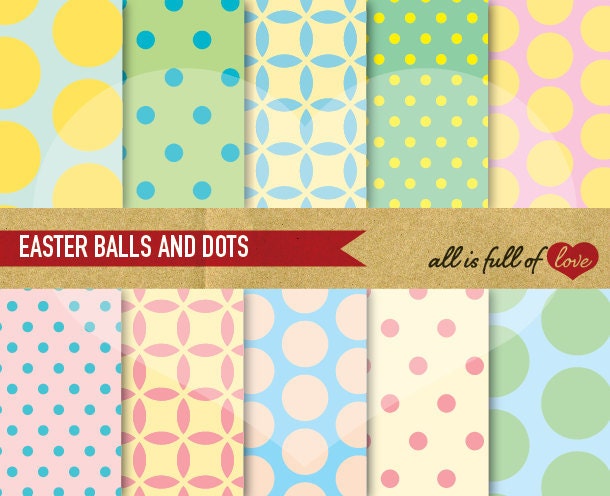 EASTER Scrapbooking Digital Paper Pack PASTEL COLOR Balls and Polka Dots Backgrounds Printable