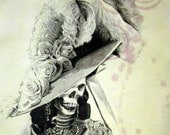 Skeleton Drawing Victorian on Stained Paper Charcoal PRINT 8"x11"