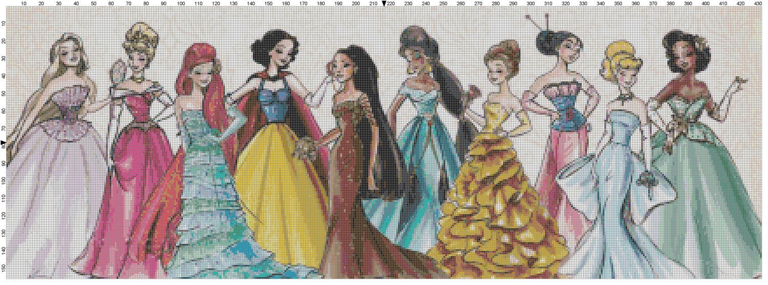 Disney Designer Princess Dolls Cross Stitch Pattern PDF (Pattern Only)