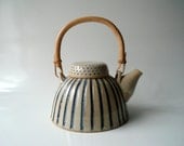 Teapot in Beige and Blue, Dots and Stripes