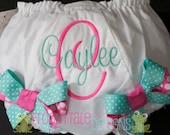 MONOGRAMMED Diaper Cover Tutu Bloomer Aqua and Hot Pink for Little Baby Girls - PERSONALIZED Custom