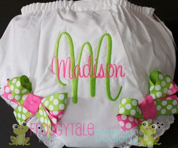 PERSONALIZED Baby to Toddler Diaper Cover Tutu Bloomer in Hot Pink and Lime for Little Girls - MONOGRAMMED Custom