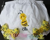 Monogrammed Bumble Bee Diaper Cover Tutu Bloomer with Double Ribbon Bows for Little Baby Girls - PERSONALIZED Custom