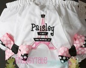 PERSONALIZED Monogrammed Paris EIFFEL Tower Diaper Cover Bloomer with Pink and Black Ribbon Bows for Little Baby Girls - Custom
