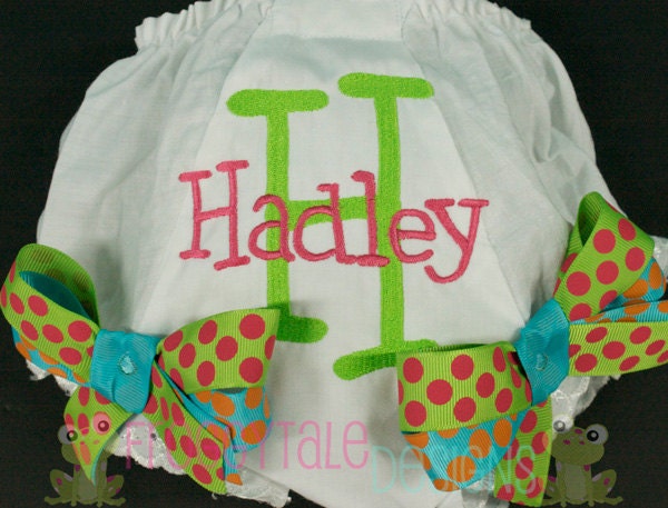 PERSONALIZED Diaper Cover Tutu Bloomer Fuchsia Tangerine Lime Turquoise Double Ribbon Double Bows for Little Baby Girls - Monogrammed Custom