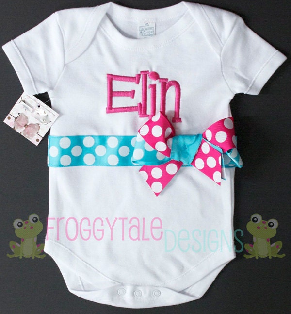 Name Bodysuit Onesie or Toddler Shirt in Fuchsia and Turquoise Outfit for Little Baby Girls - PERSONALIZED Custom