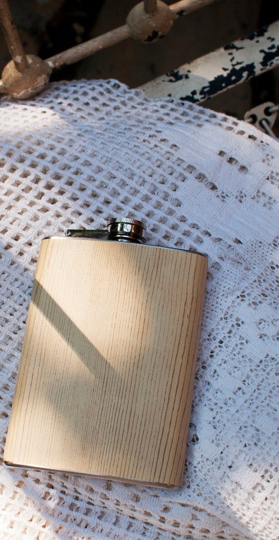 Ash Woodgrain Stainless Steel Hip Flask