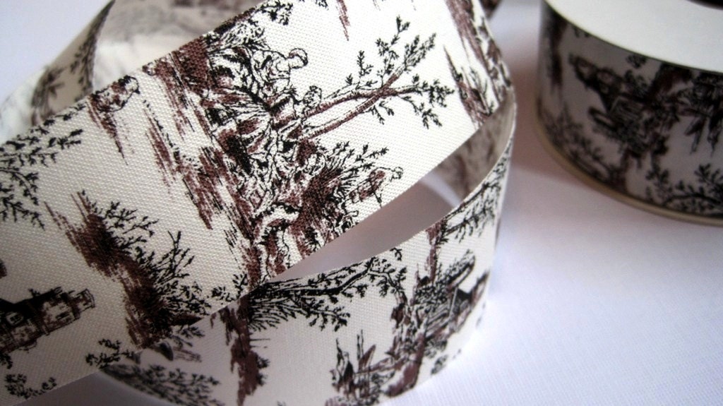 Toile Cotton Ribbon Trim, Black, 1 3/8" inch wide, 1 yard, For Home Decor, Accessories, Scrapbook, Victorian & Romantic Crafts