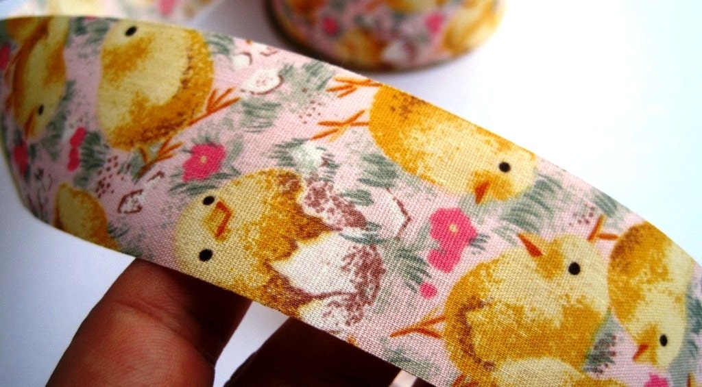Chicky Cotton Ribbon Trim, Yellow / Pink, 1 3/8" inch wide, 1 yard For Home Decor, Accessories, Scrapbook, Children Crafts