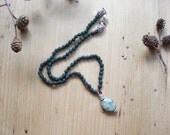 Forest Green Frosted Glass Bead Necklace - Stone Pendant - Fall Inspiration