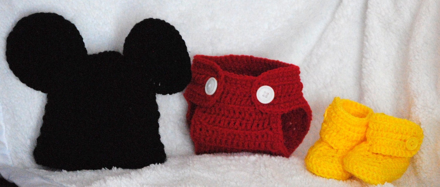 Crocheted Mickey Mouse Photo Prop for Infant - Size 0-3