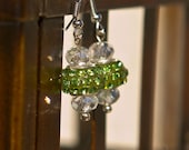 Green Crystal & Ceramic Beads and Rondelle Glass Crystal Dangle Earrings
