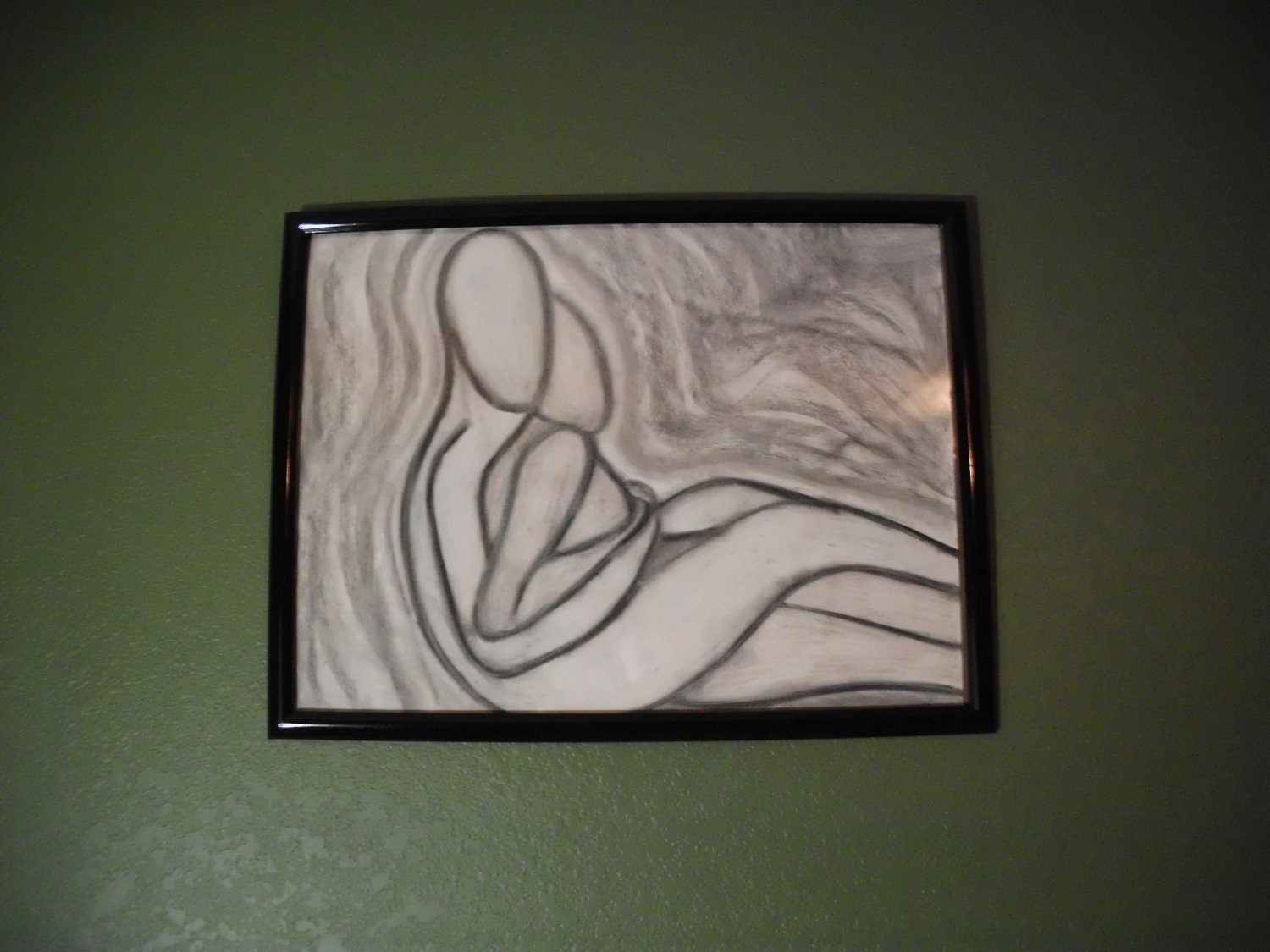 Original Charcoal Drawing, Embrace, 18 x 24", Black Frame
