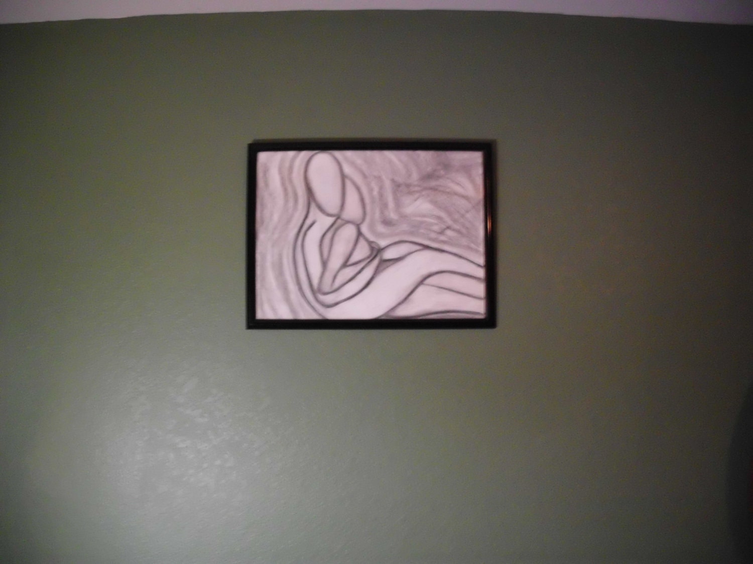 Original Charcoal Drawing, Embrace, 18 x 24", Black Frame