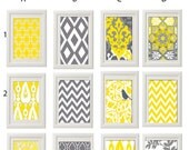 Free Shipping No Sales Tax Vintage / Modern inspired Art Prints Collection - Any One 8x11 Print - Featured in Yellow Grey White  (UNFRAMED)