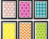 Red Pink Turquoise Yellow Orange Green Color Prints Vintage / Modern Inspired  Art Prints Collection -Set of 6 - 8x11 Prints - (UNFRAMED)