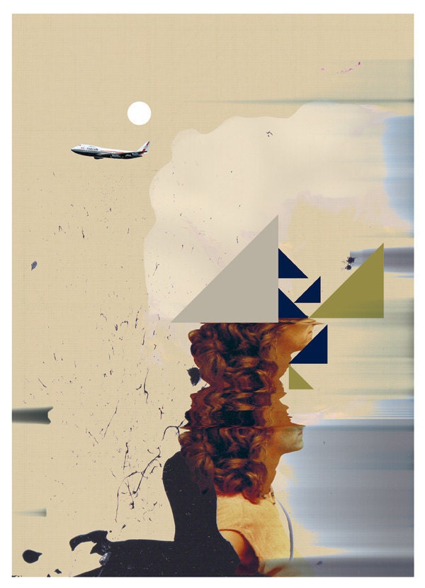 landscape with woman art print - mixed media digital collage
