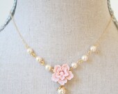 Cherry Blossom and Pearl Necklace 14K Gold Filled