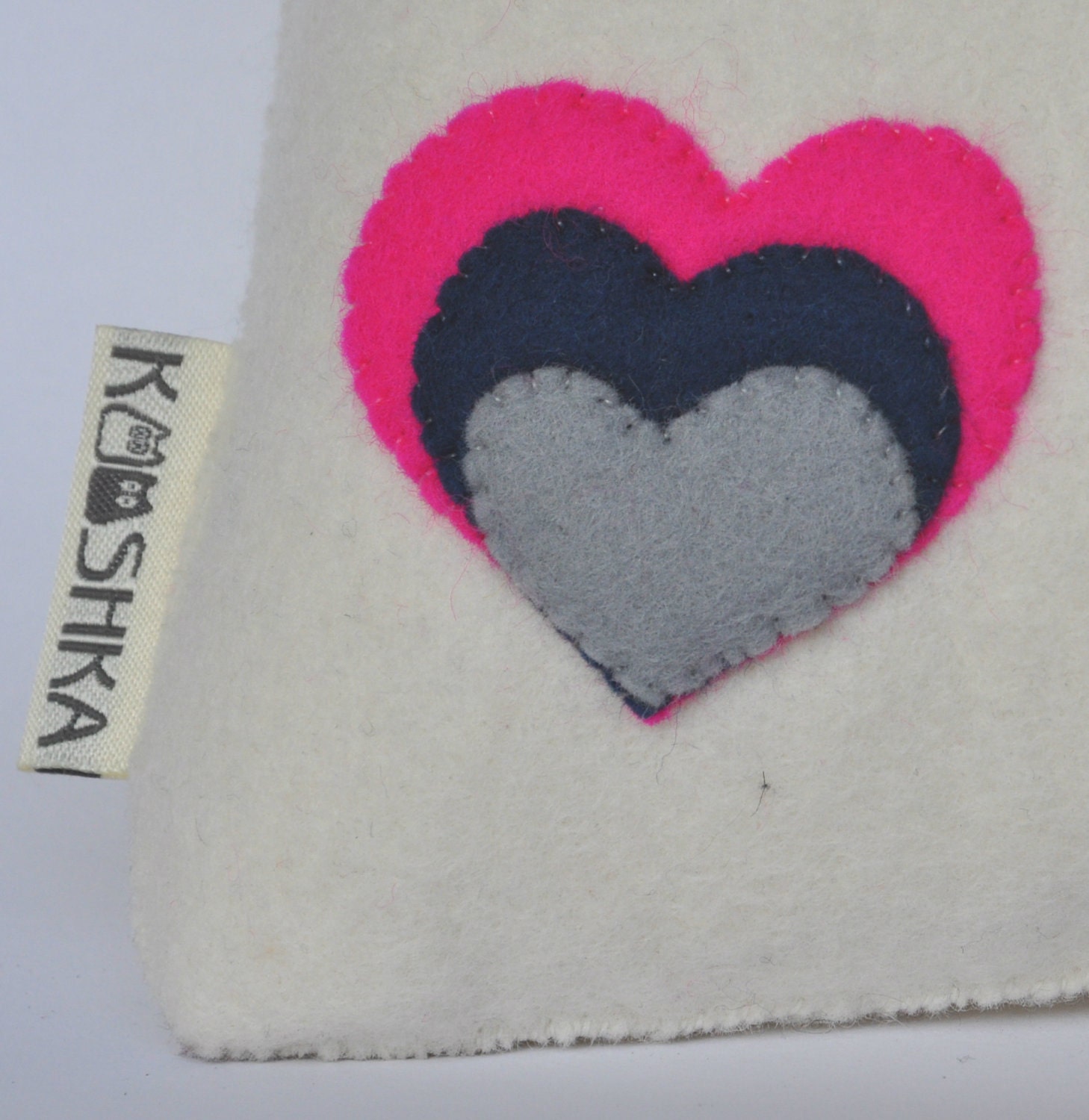 Modern Cushion Wool Felt Hearts cream neon pink orange grey navy lilac