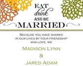 Eat Drink and be Married Wedding Invitation (customize colors for FREE), DIY Printable, digital file (item 1012)