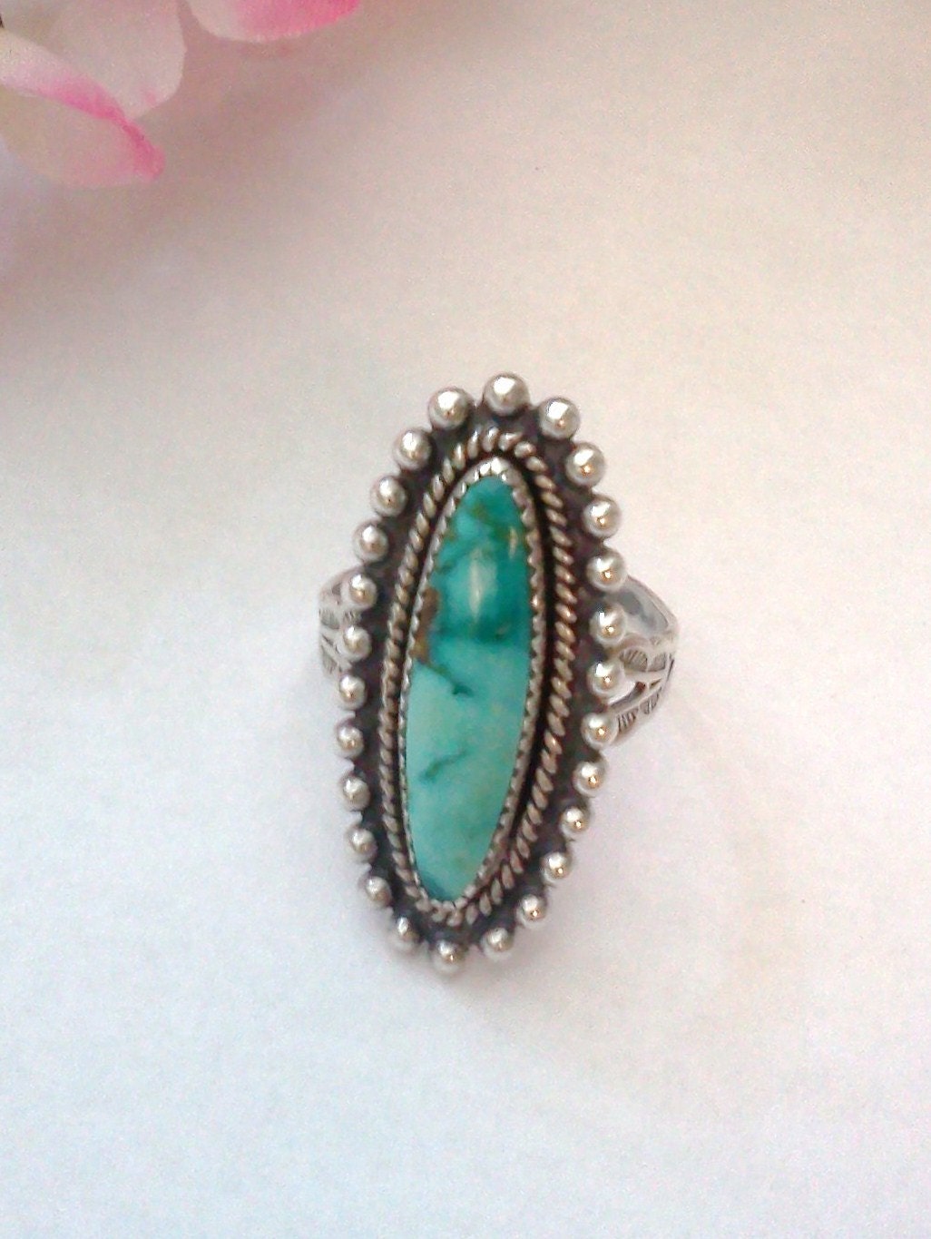 Vintage turquoise 925 Native American silver ring Southwest Navajo 1970s