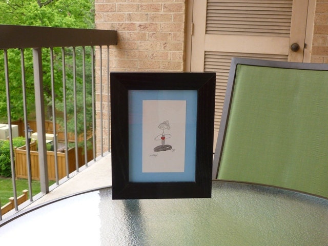 Love Yoga - Cute Framed Original Pencil Drawing - Lotus