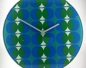 Large Funky Vintage 1970s GLASS WALL CLOCK