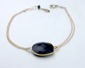 Bezel Set Black Onyx Gold Bracelet Delicate Gold Filled Chain-Gemstone Bracelet-Everyday Bracelet