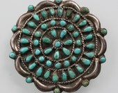 Large Native American Navajo Turquoise Silver Cluster Pin Brooch SIGNED BEGAY - Vintage 1960s-70s